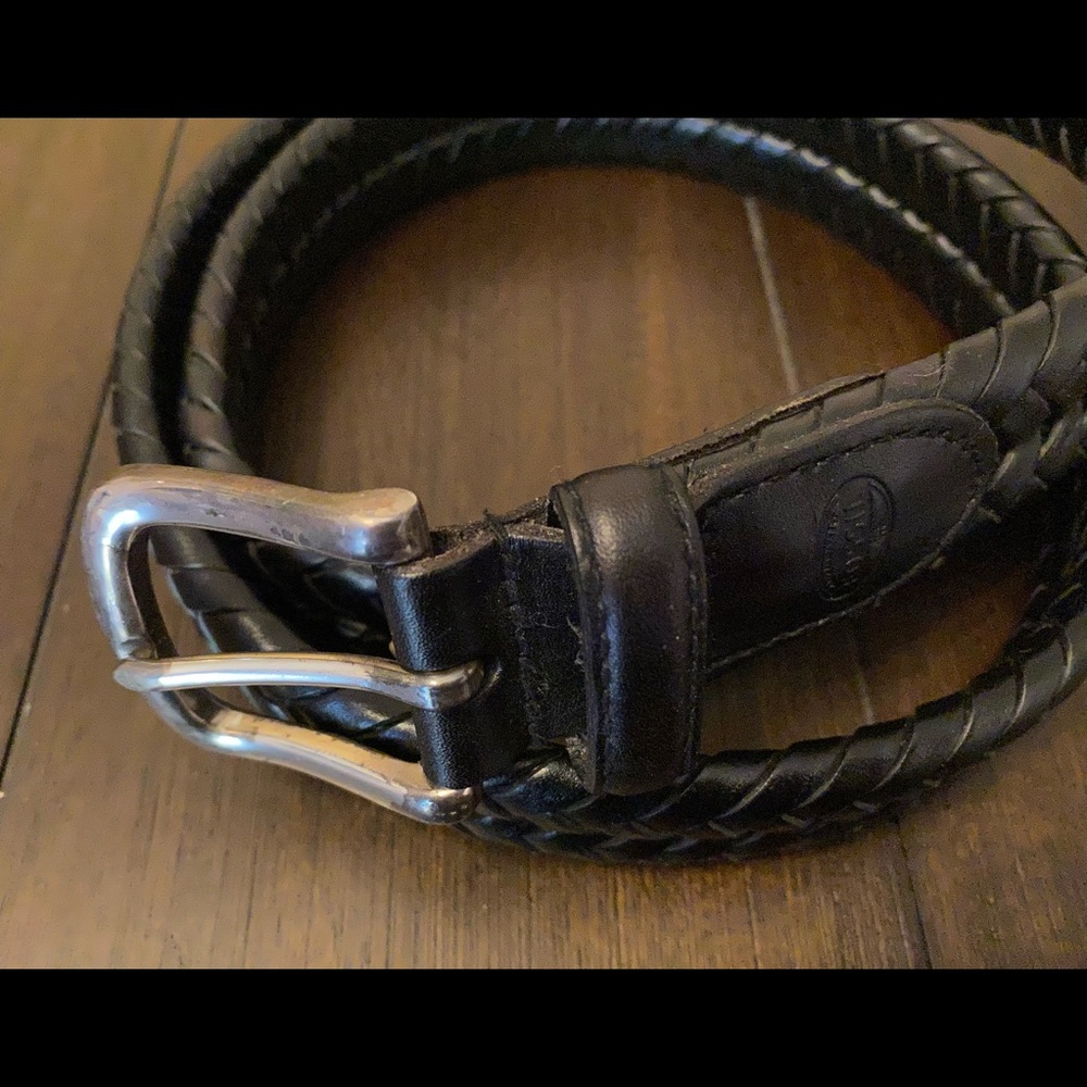 Fossil brand mens black braided leather belt Size 38